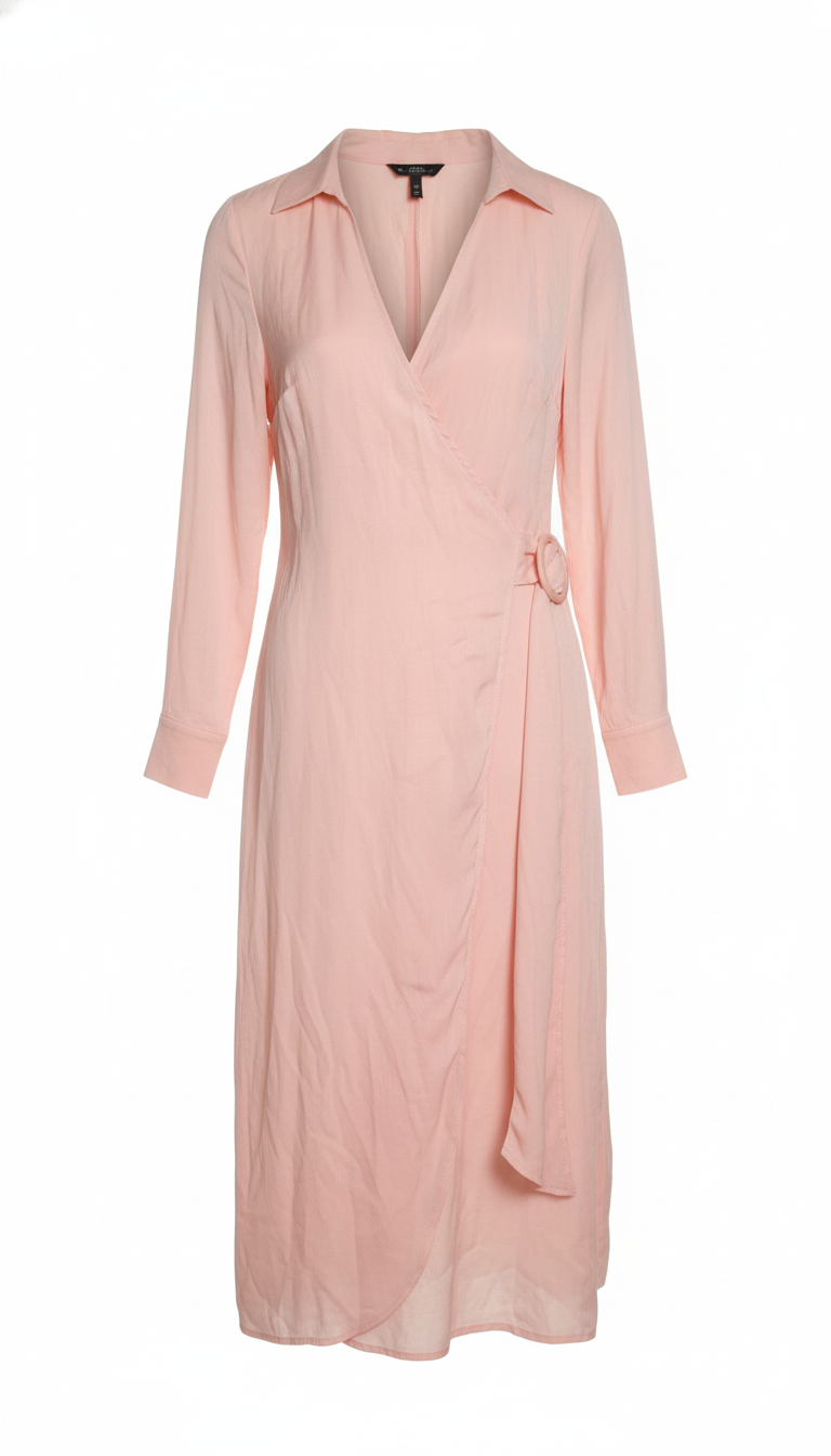 Light Coral Wrap Midi Dress