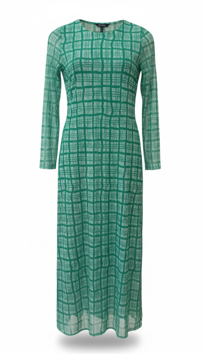 Green Check Mesh Midi Dress