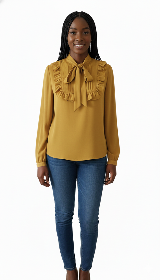 Mustard Yellow Tie Neck Top