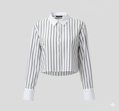Contrast Collar Bengal Stripe Cropped Shirt