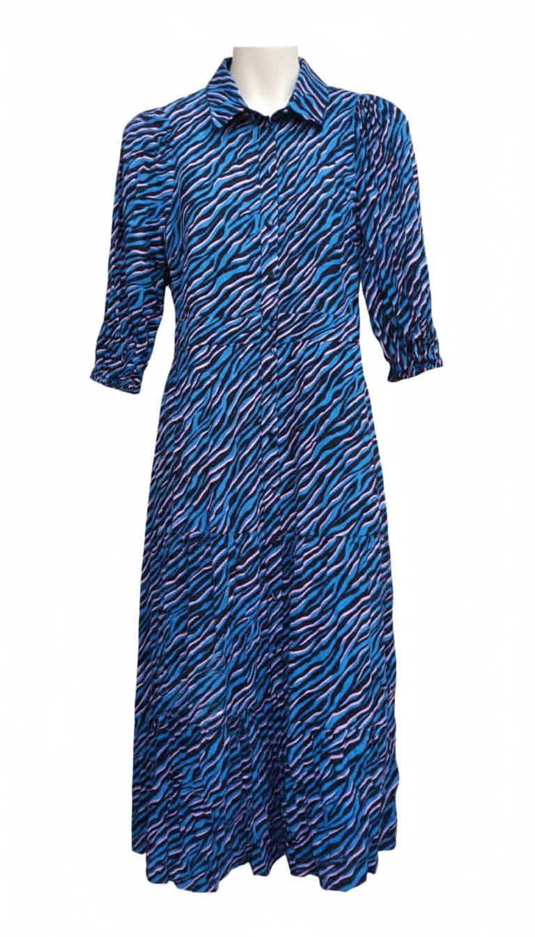 Animal Print Shirt Dress Blue