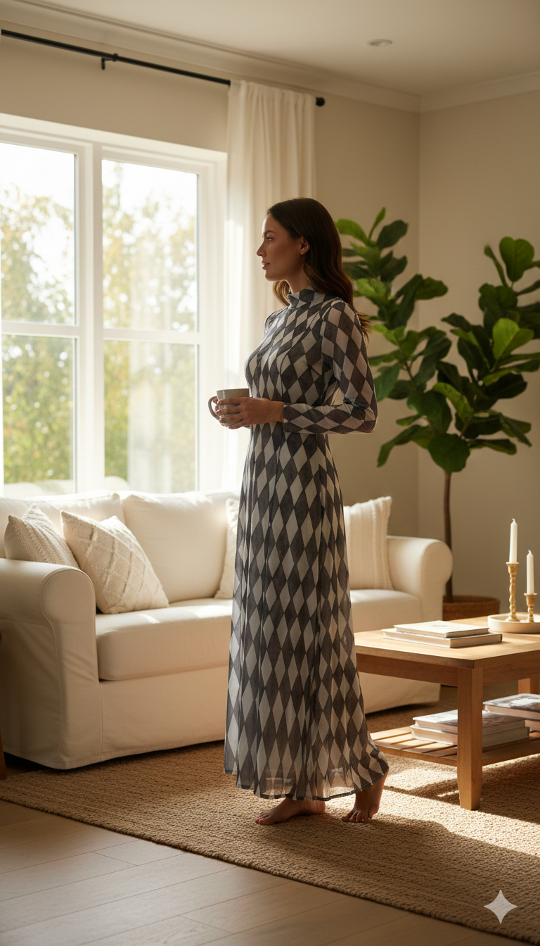 Mesh Mix Print Maxi Dress