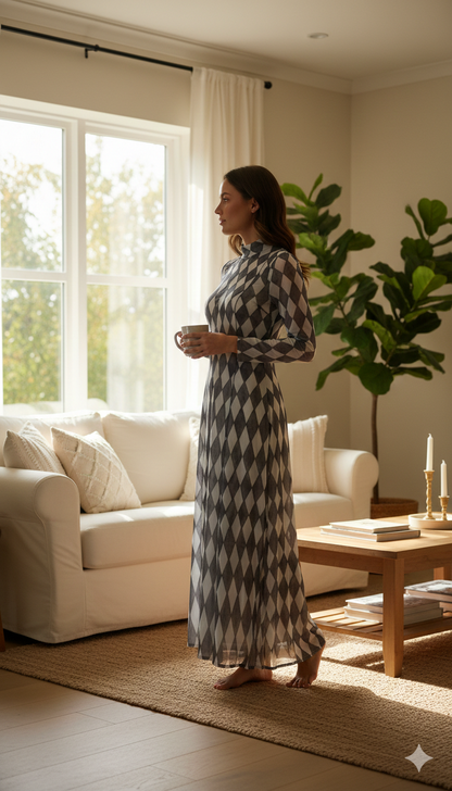 Mesh Mix Print Maxi Dress