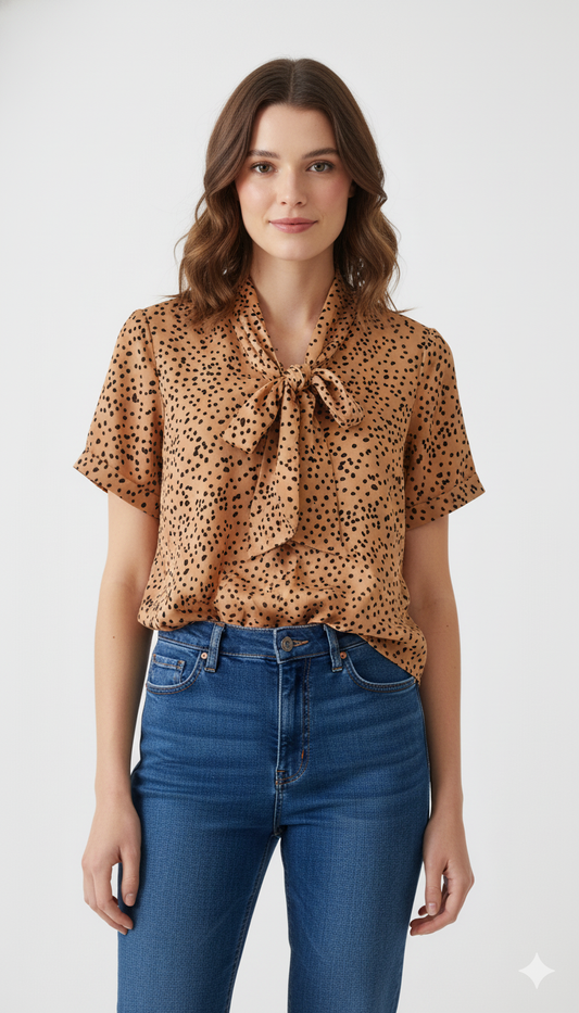 Beige Tie Neck Blouse