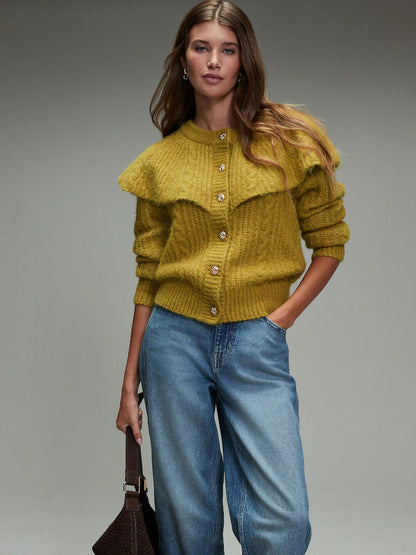 Citrine Yellow Cable Knit Cape Cardigan