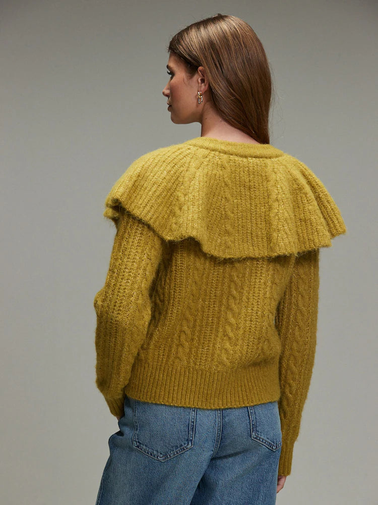 Citrine Yellow Cable Knit Cape Cardigan