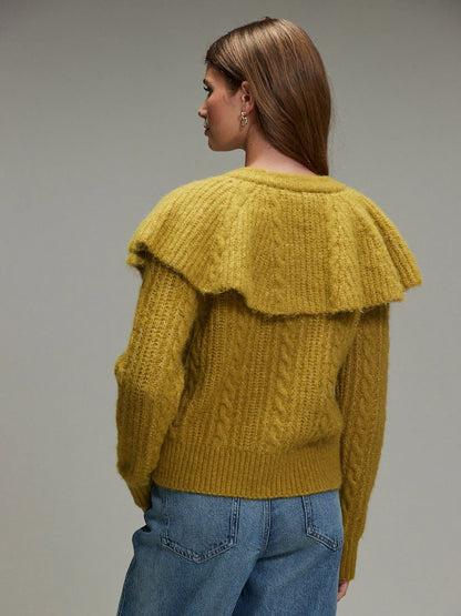 Citrine Yellow Cable Knit Cape Cardigan
