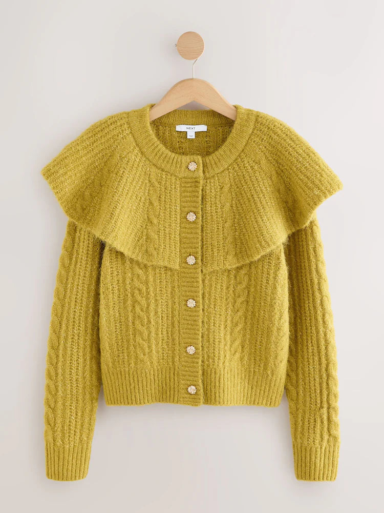 Citrine Yellow Cable Knit Cape Cardigan
