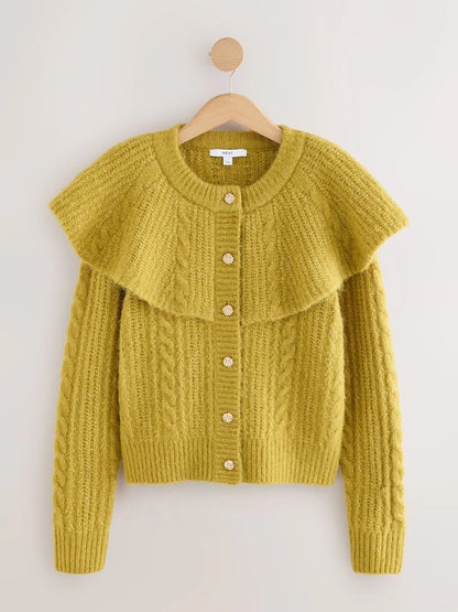 Citrine Yellow Cable Knit Cape Cardigan
