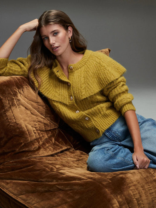 Citrine Yellow Cable Knit Cape Cardigan