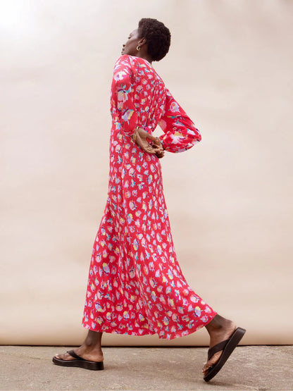 Pink Carnation Ditsy Print Tie Back Dress