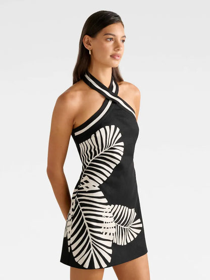 Forever New Black Adore Halter Neck Mini Dress Contains Linen