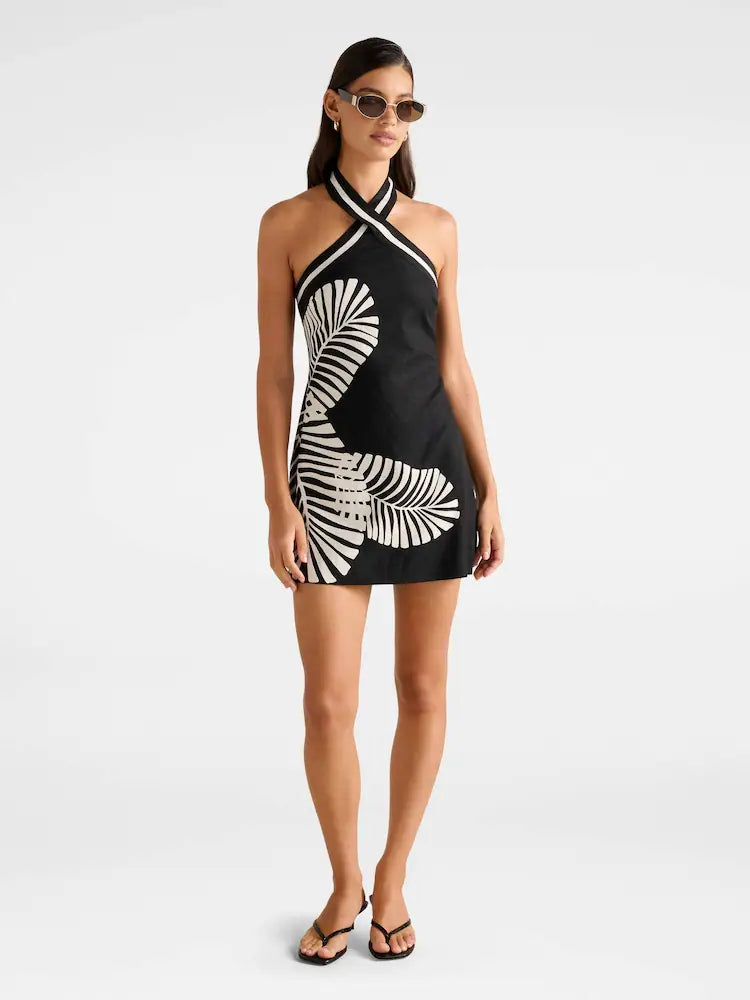 Forever New Black Adore Halter Neck Mini Dress Contains Linen