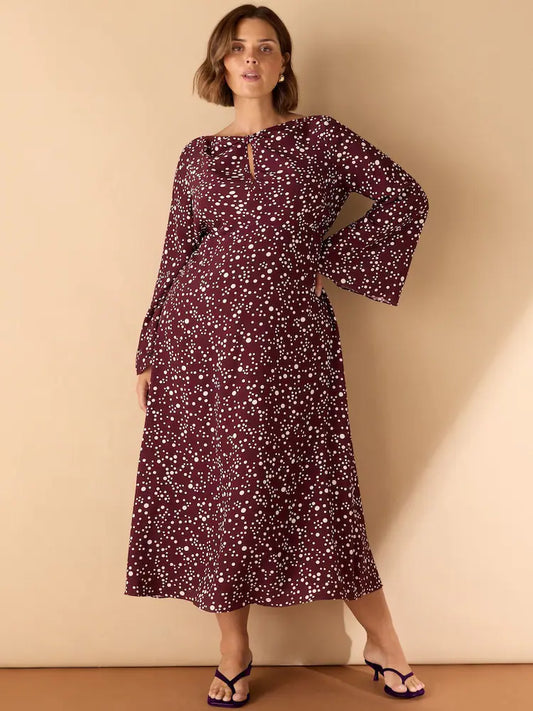 Live Unlimited Purple Curve Spot Print Twist Neckline Dress