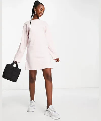 Puma essentials long sleeve t-shirt dress in chalk pink