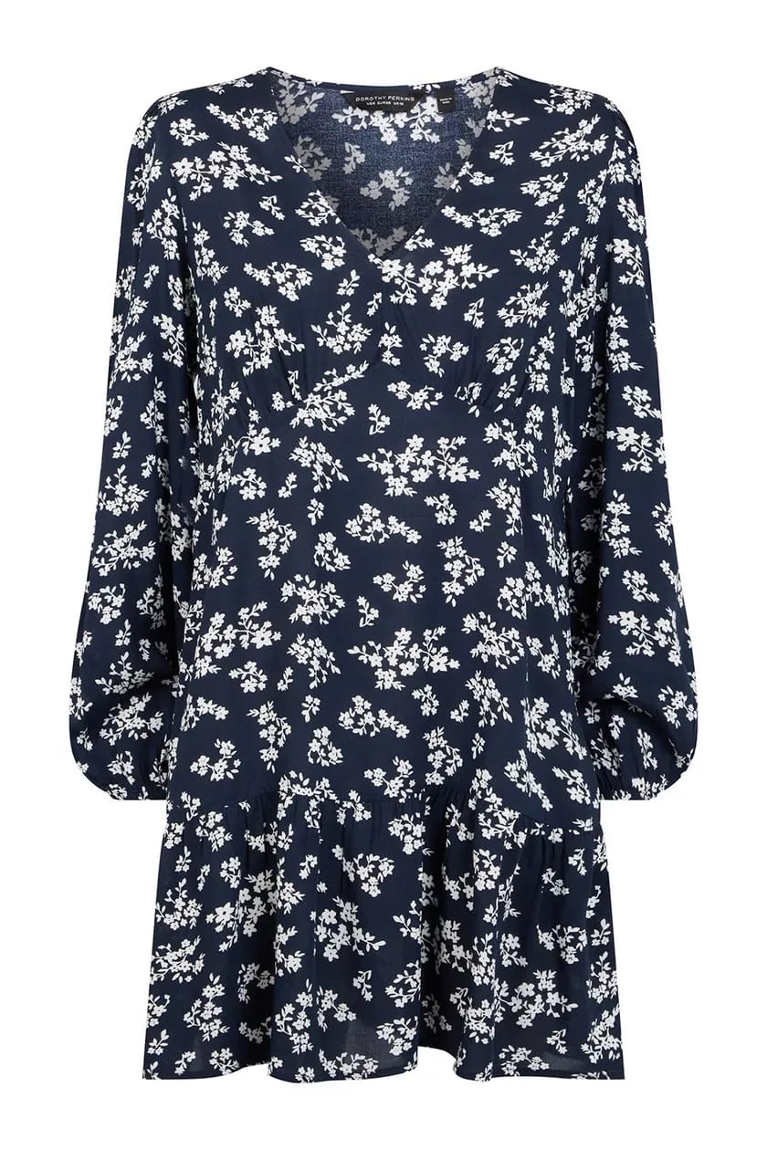 Navy Floral Print Tunic Dress