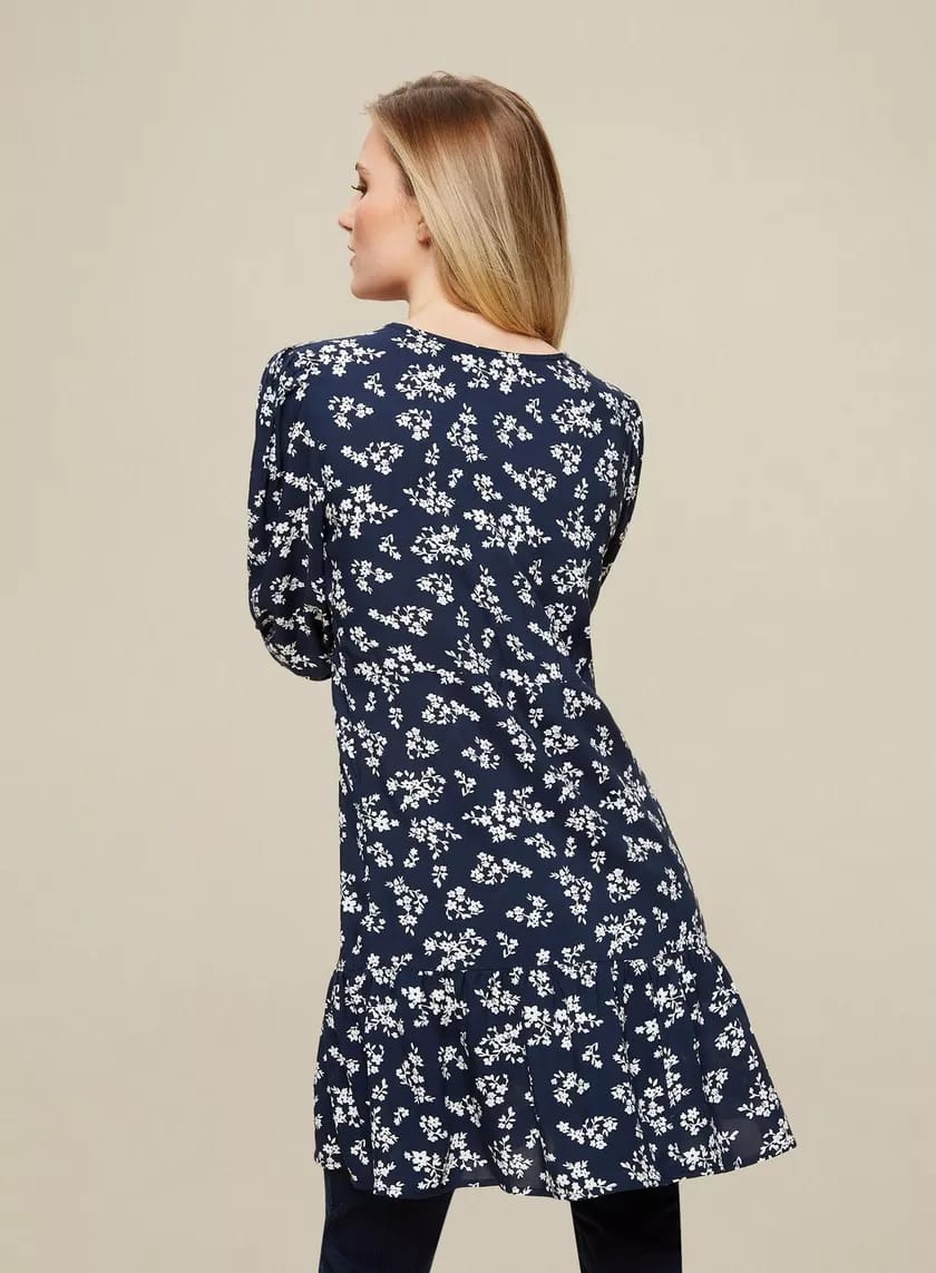 Navy Floral Print Tunic Dress