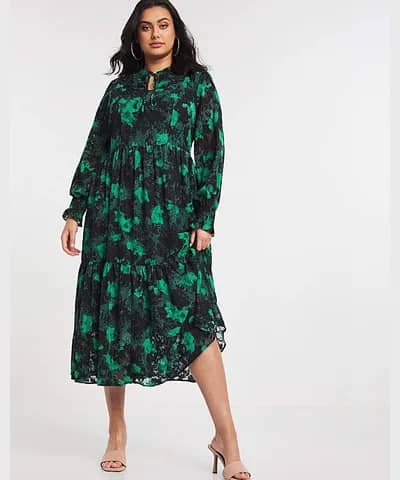 Green Jacquard Midi Dress