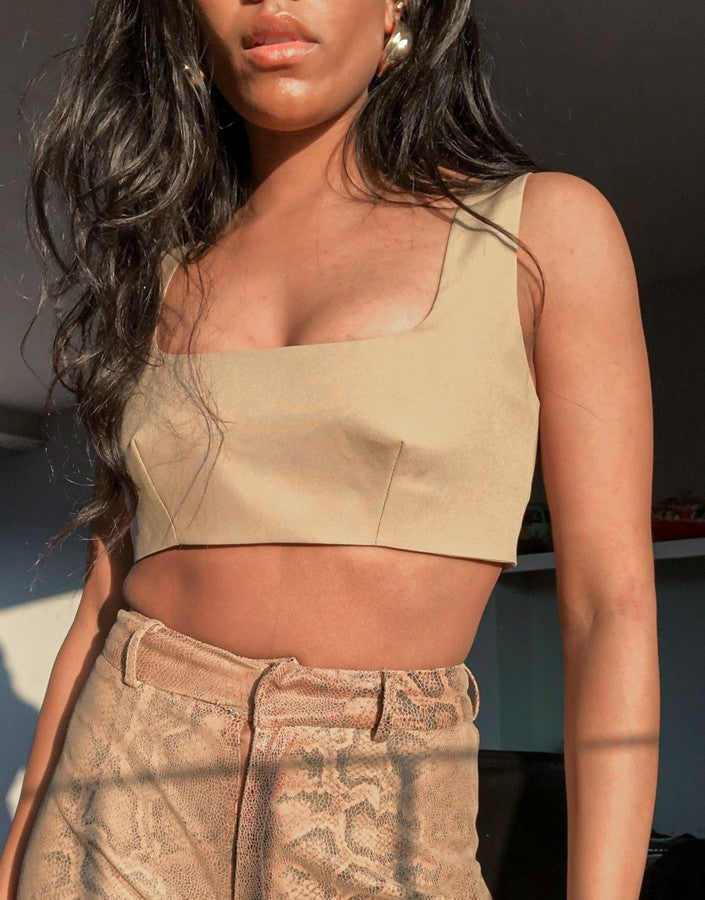 Mansy Suit Squoval Crop Top in Mocha