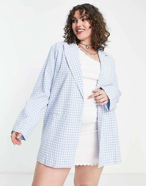 Plus Oversized Blazer Co-ord in Blue Gingham