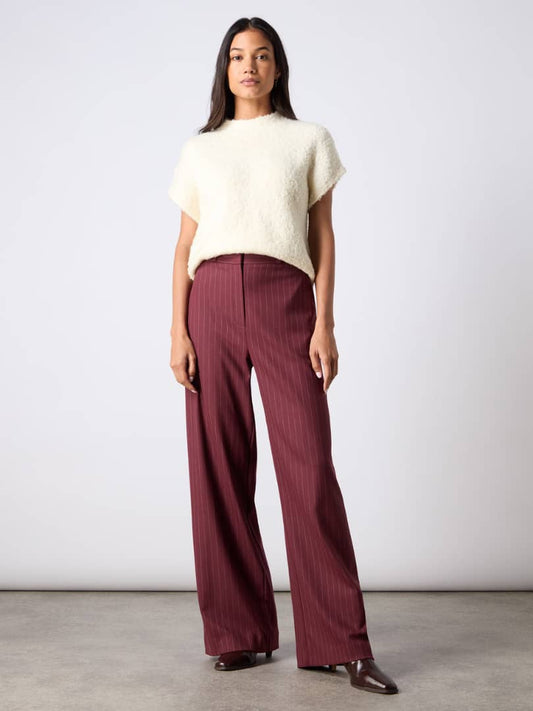 Pinstripe Wide Leg Trousers Burgundy