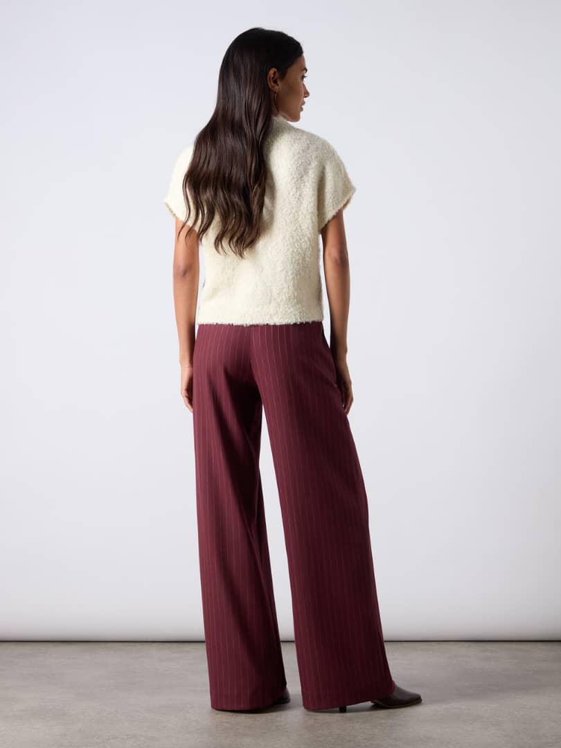 Pinstripe Wide Leg Trousers Burgundy