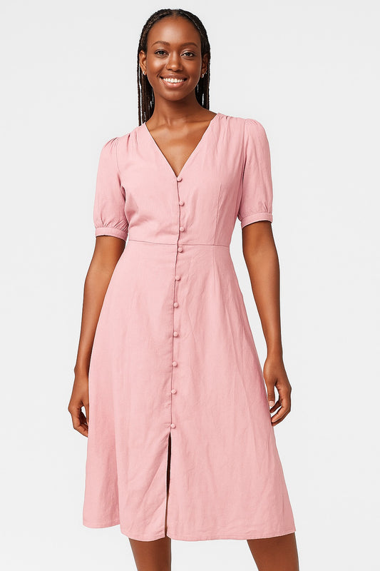 Button Front Midi Dress