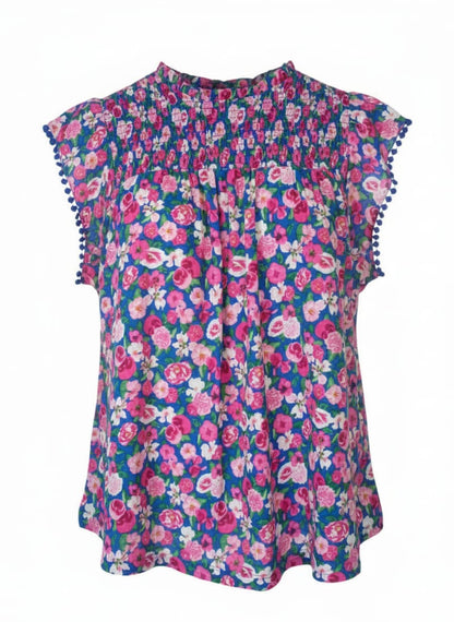 Floral Highneck Shirred Top
