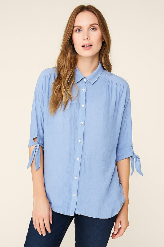 3/4 Tie Up Cuff Sleeve Shirt