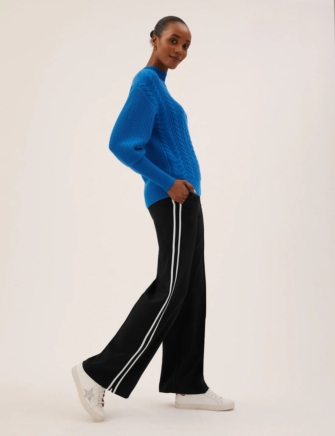Side Stripe Wide Leg Trousers Black