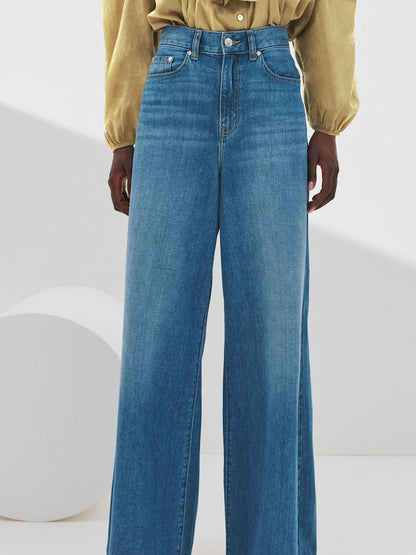 Denim Dark Blue 100% Cotton Palazzo Wide Leg Jeans