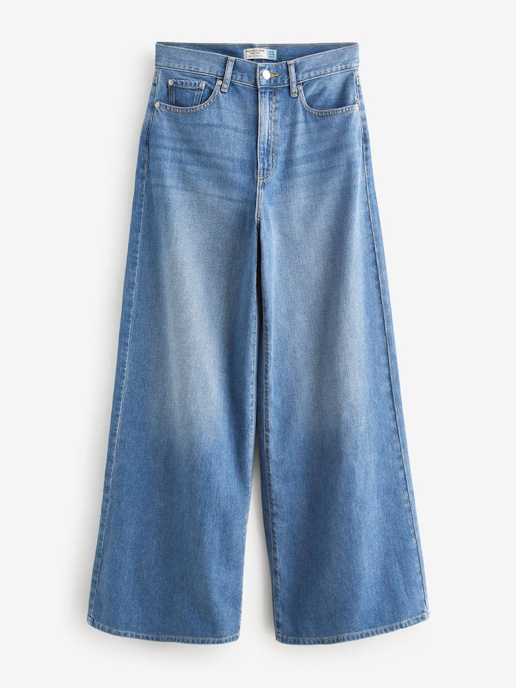 Denim Dark Blue 100% Cotton Palazzo Wide Leg Jeans