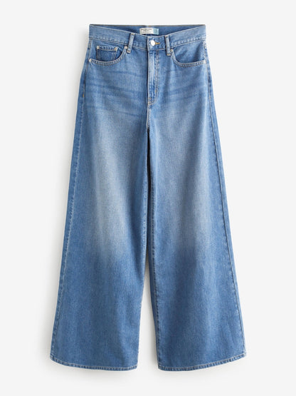 Denim Dark Blue 100% Cotton Palazzo Wide Leg Jeans