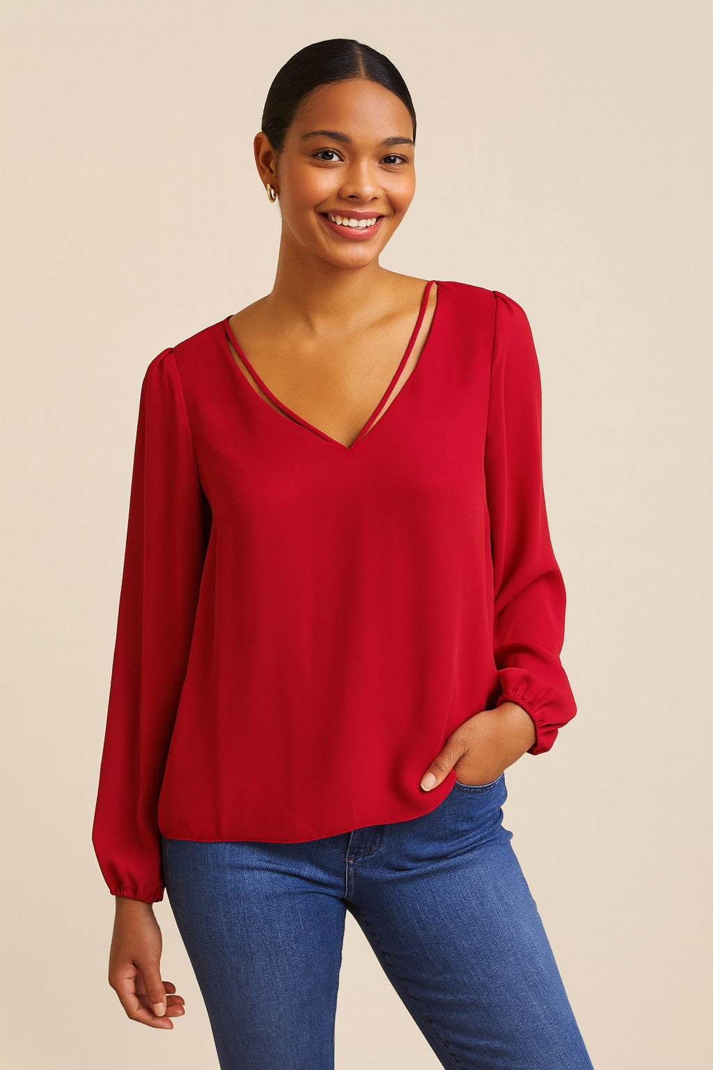 Red Strap Chiffon Blouse