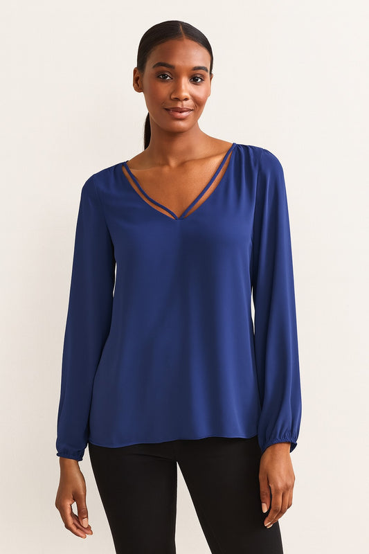 Blue Strap Chiffon Blouse