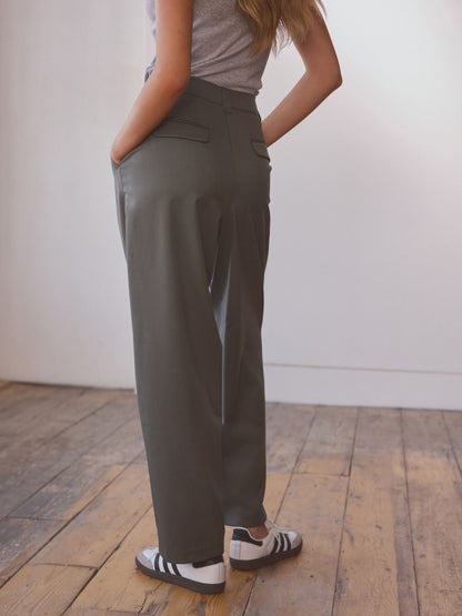 Olive Green Premium Wool Rich Tapered Trousers