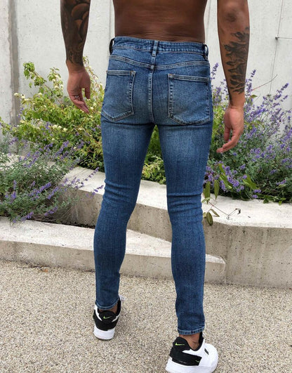 Spray On'Vintage Look' Jeans With Power Stretch In Dark Wash Blue With