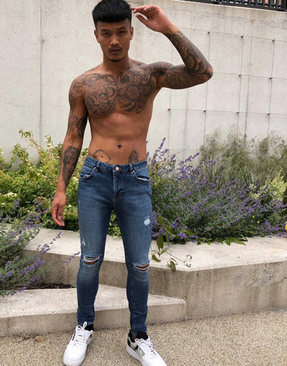 Spray On'Vintage Look' Jeans With Power Stretch In Dark Wash Blue With