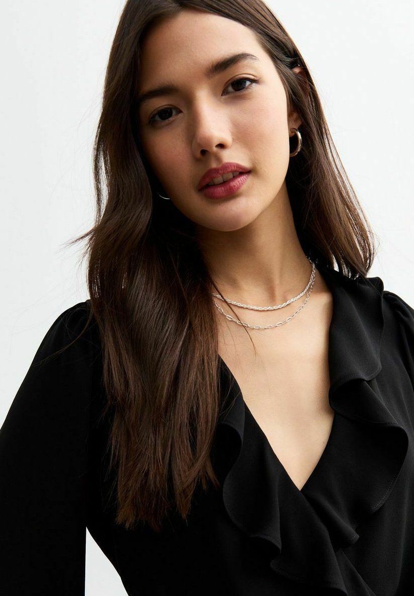 Ruffle Trim Belted Midi- Day Dress- Black