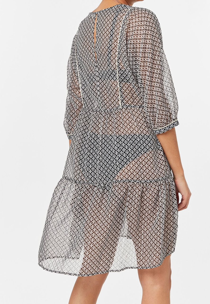 Sheer Black And White Long Sleeves Beach Dress