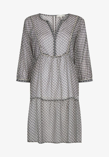 Sheer Black And White Long Sleeves Beach Dress