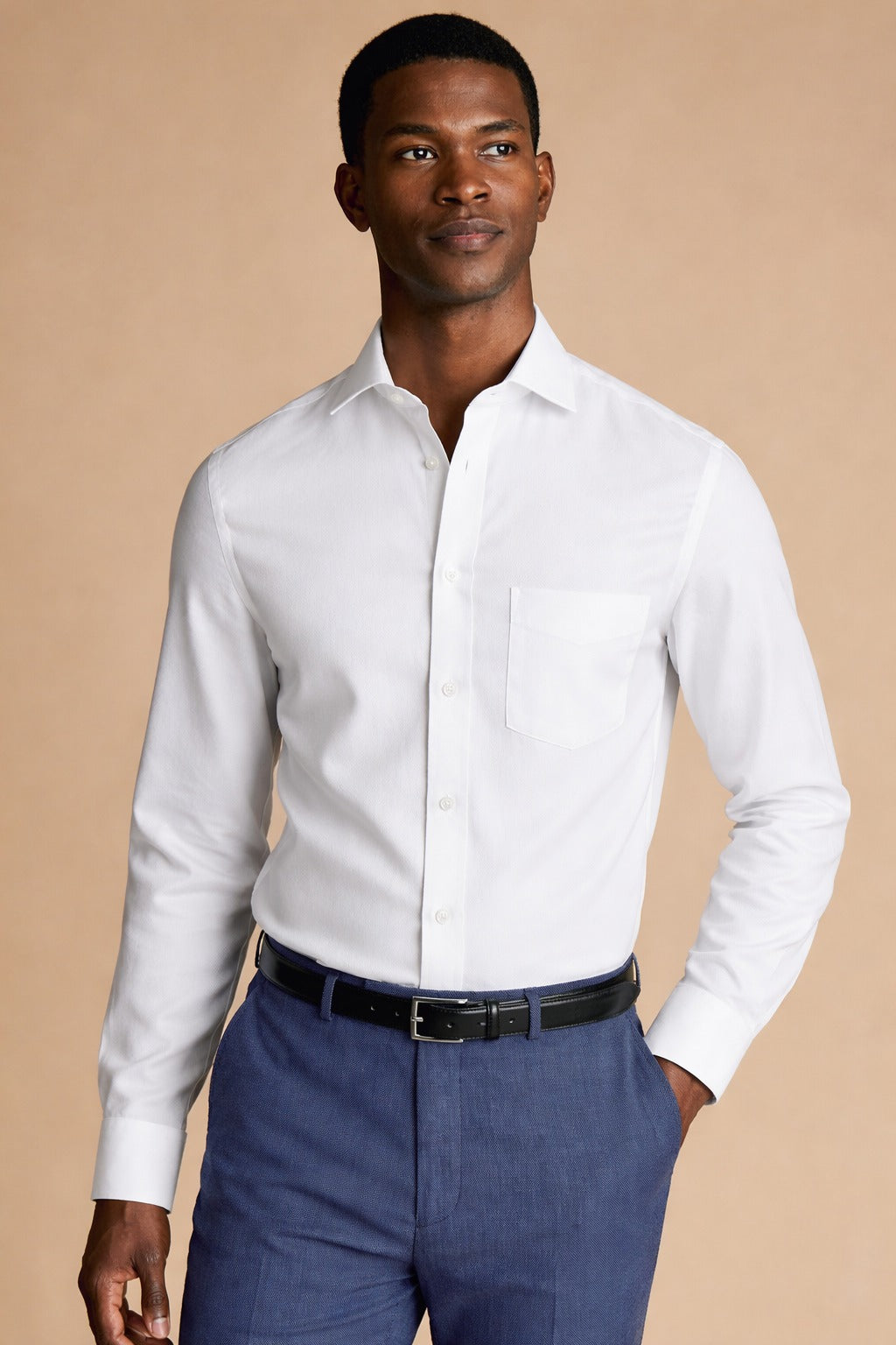 Non Iron stretch Mayfair Weave Slim Fit shirt white