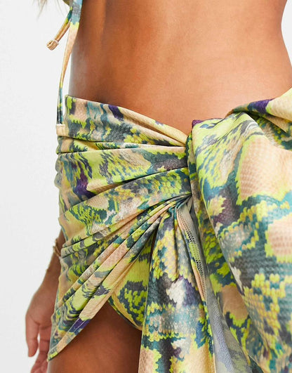 Snake Print Beach Sarong And Recycled Triangle Set