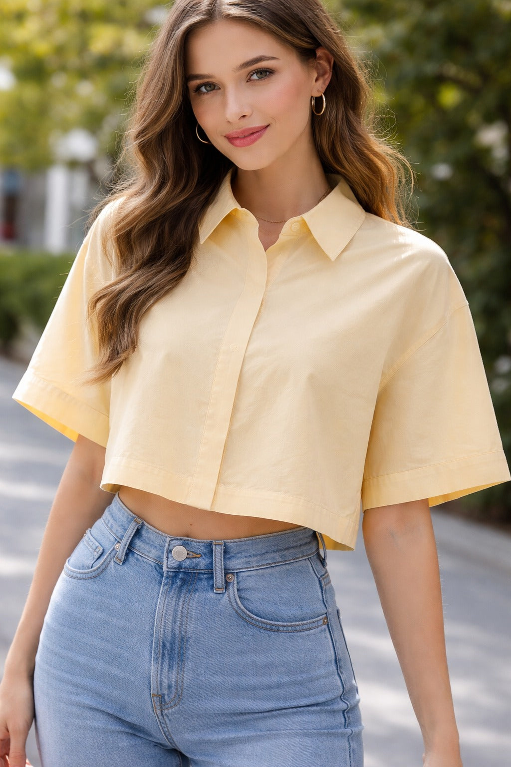 Zara Cropped Shirt - Butter Yellow