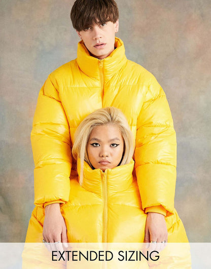Unisex Nylon Puffer Jacket In Yellow