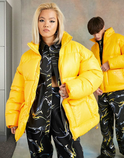Unisex Nylon Puffer Jacket In Yellow