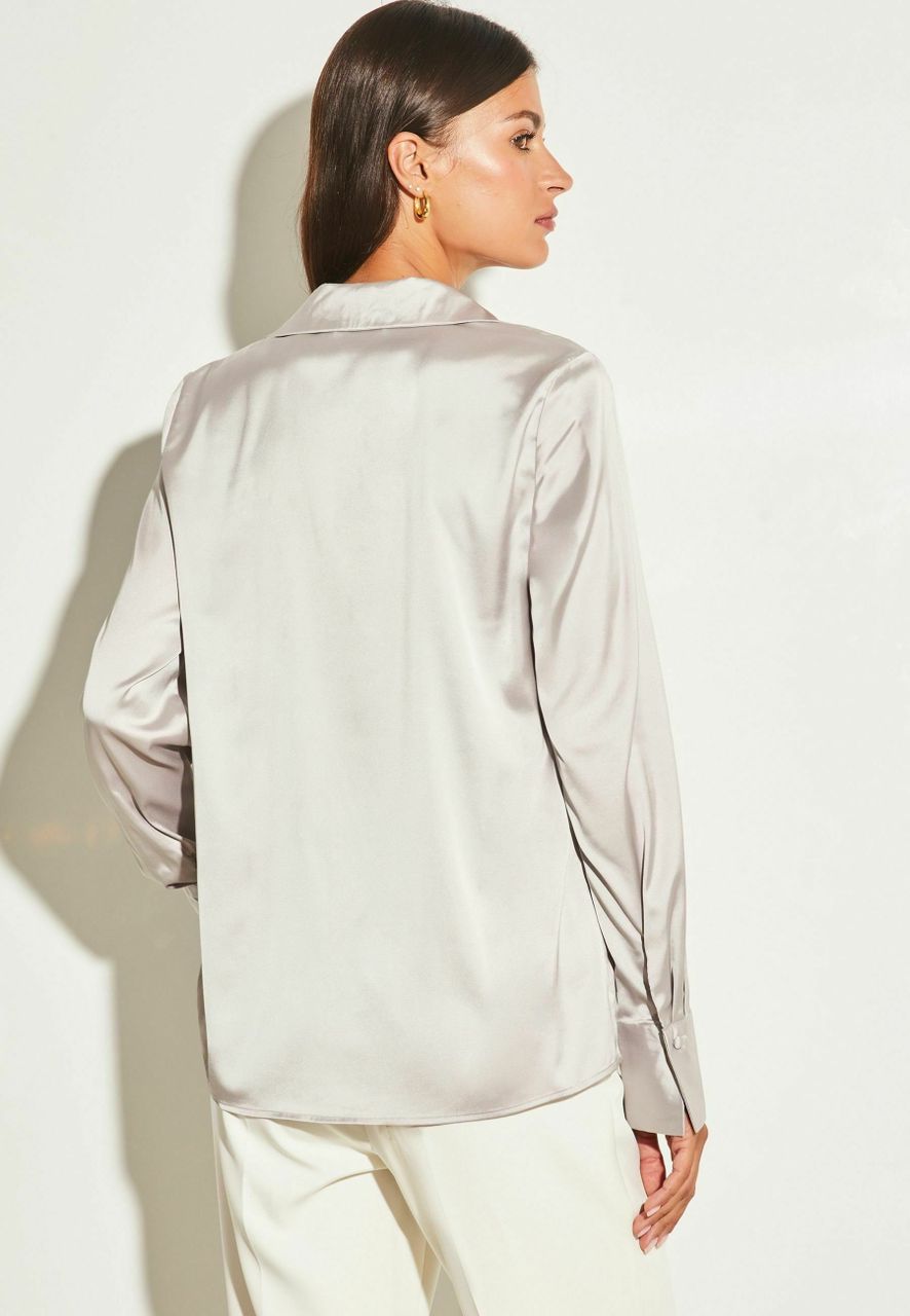 Button Through Regular Fit Button Down Blouse Silver