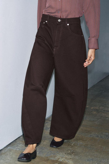 Mid Rise Balloon Jeans Brown