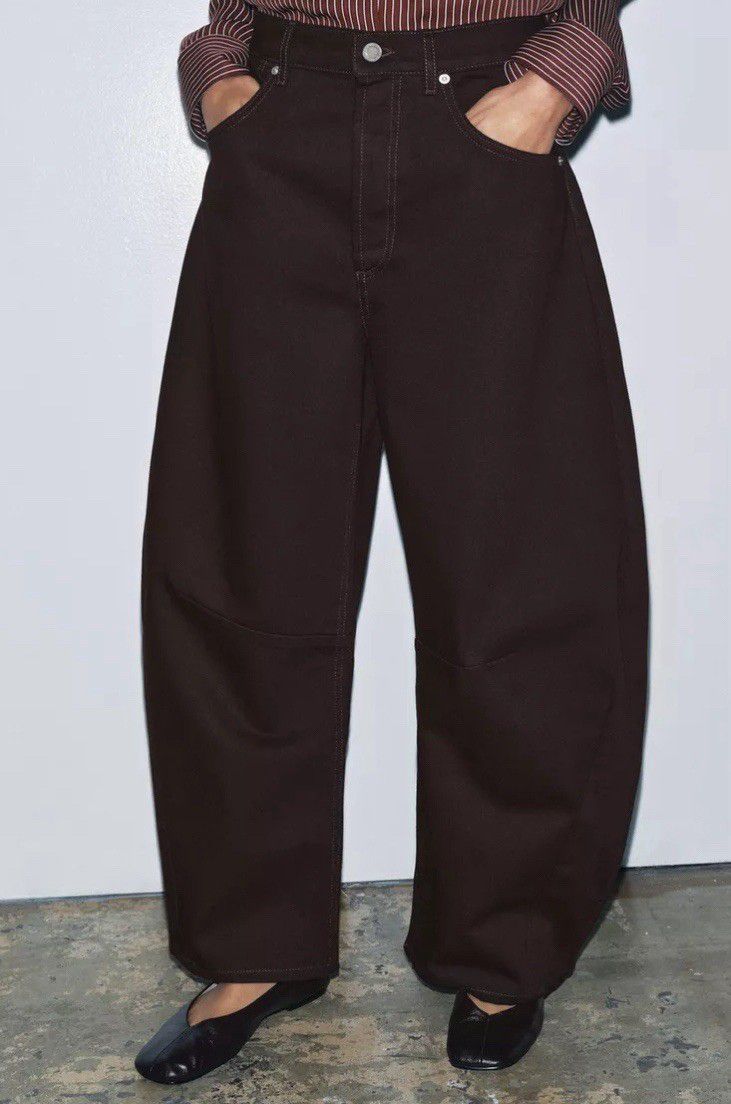 Mid Rise Balloon Jeans Brown