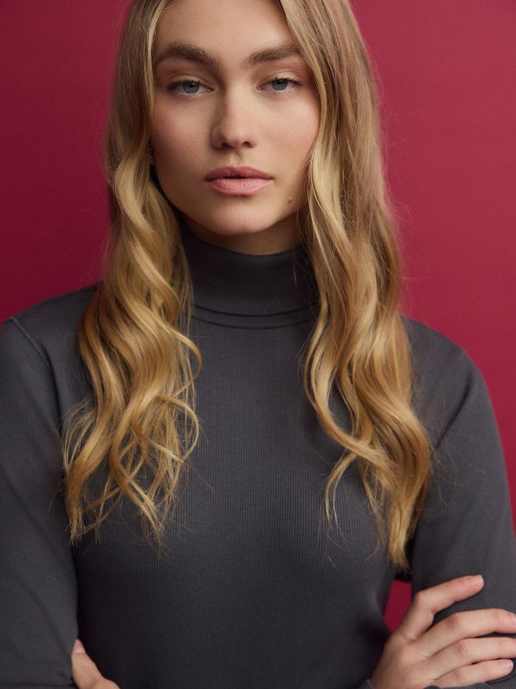 Slate Grey Long Sleeve Ribbed Roll Neck Bodysuit